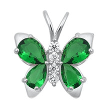 Load image into Gallery viewer, Sterling Silver Butterfly Emerald CZ Pendant