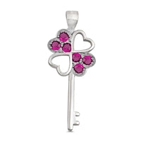 Load image into Gallery viewer, Sterling Silver Key Ruby CZ Pendant