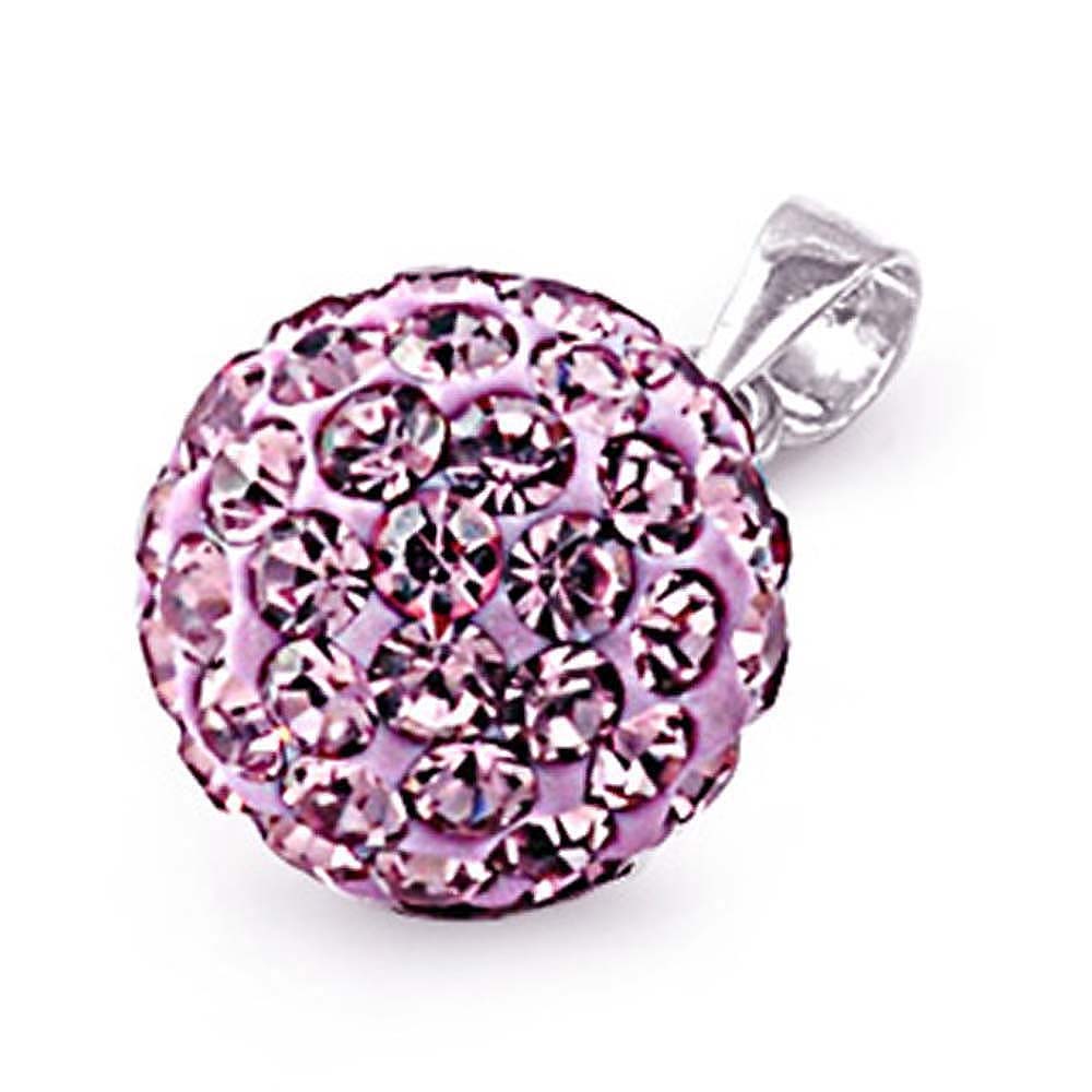 Sterling Silver Elegant Ferido Ball Pendant Paved with Light Amethyst Crystals
