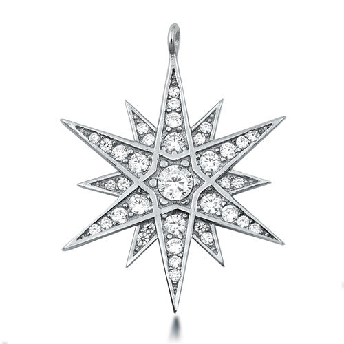 Sterling Silver Star Clear CZ Pendant Pendant Height-25mm