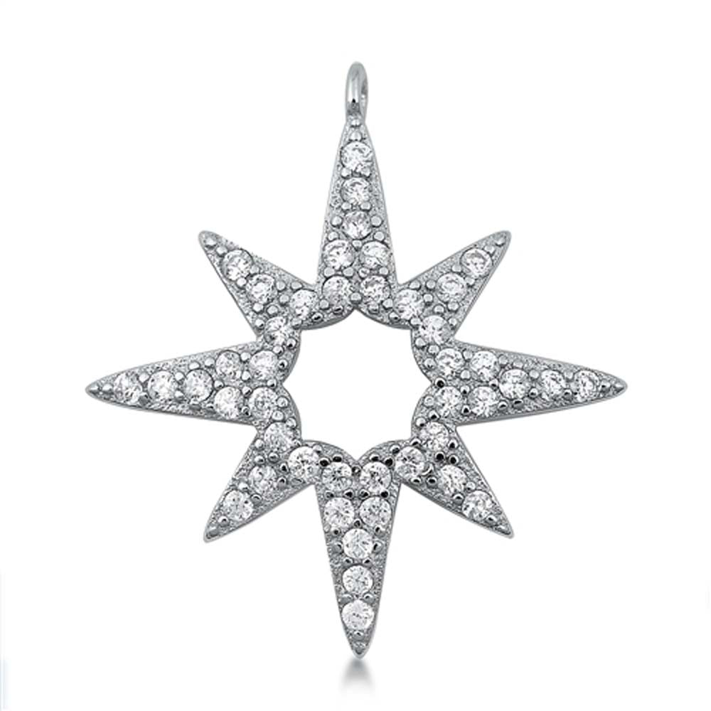 Sterling Silver Rhodium Plated Twinkle Star Clear CZ Pendant Pendant Height-23mm