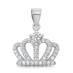 Sterling Silver Crown Clear CZ Pendant Pendant Height-14mm