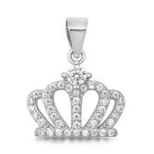 Load image into Gallery viewer, Sterling Silver Crown Clear CZ Pendant Pendant Height-14mm