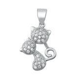 Sterling Silver Cat Clear CZ Pendant Pendant Height-13mm