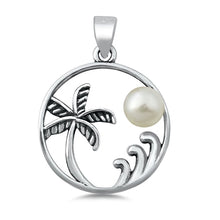 Load image into Gallery viewer, Sterling Silver Palm Tree And Waves Freshwater Pearl Pendant Pendant Height-19mm