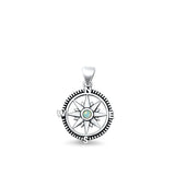 Sterling Silver Oxidized Compass White Lab Opal Pendant Face Height-16.5mm