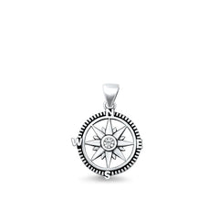 Sterling Silver Compass Clear CZ Pendant Pendant Height-17mm