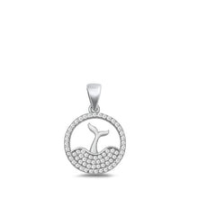 Load image into Gallery viewer, Sterling Silver Rhodium Plated Whale Tail Clear CZ Pendant Pendant Height-15mm