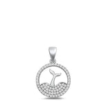 Sterling Silver Rhodium Plated Whale Tail Clear CZ Pendant Pendant Height-15mm