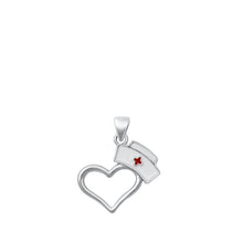 Load image into Gallery viewer, Sterling Silver Rhodium Plated Nurse Hat Heart Clear CZ Pendant Pendant Height-18mm
