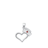 Sterling Silver Rhodium Plated Nurse Hat Heart Clear CZ Pendant Pendant Height-18mm