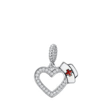 Load image into Gallery viewer, Sterling Silver Rhodium Plated Heart Nurse Hat Clear CZ Pendant Pendant Height-18mm
