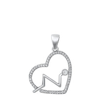 Load image into Gallery viewer, Sterling Silver Rhodium Plated Heart Lifeline Clear CZ Pendant Pendant Height-16.5mm