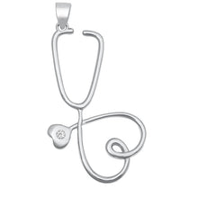 Load image into Gallery viewer, Sterling Silver Rhodium Plated Heart Stethoscope Clear CZ Pendant Pendant Height-22mm