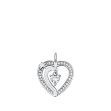 Load image into Gallery viewer, Sterling Silver Rhodium Plated Dangling Heart Clear CZ Pendant Pendant Height-15mm