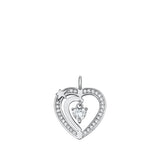 Sterling Silver Rhodium Plated Dangling Heart Clear CZ Pendant Pendant Height-15mm