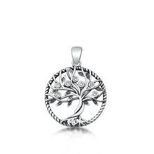 Load image into Gallery viewer, Sterling Silver Rhodium Plated Tree Of Life Clear CZ Pendant Pendant Height-19.8mm