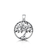 Sterling Silver Rhodium Plated Tree Of Life Clear CZ Pendant Pendant Height-19.8mm