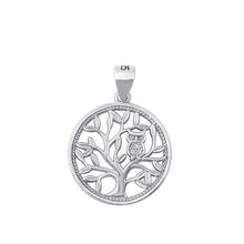 Load image into Gallery viewer, Sterling Silver Rhodium Plated Owl And Tree Clear CZ Pendant Face Height-20mm