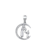 Sterling Silver Rhodium Plated Mother Clear CZ Pendant Face Height-16.2mm