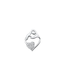 Load image into Gallery viewer, Sterling Silver Rhodium Plated Heart Parent And Child Clear CZ Pendant Face Height-14.6mm