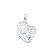 Load image into Gallery viewer, Sterling Silver Rhodium Plated Heart Mom And Daughter Clear CZ Pendant Face Height-21.3mm
