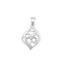 Load image into Gallery viewer, Sterling Silver Rhodium Plated Heart Parent And Child Clear CZ Pendant Face Height-18mm