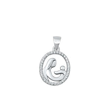 Load image into Gallery viewer, Sterling Silver Rhodium Plated Mother And Child Clear CZ Pendant Face Height-16mm