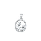 Sterling Silver Rhodium Plated Mother And Child Clear CZ Pendant Face Height-16mm