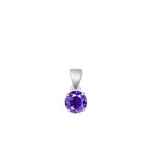 Load image into Gallery viewer, Sterling Silver Rhodium Plated Round Amethyst CZ Solitaire Pendant Face Height-6mm