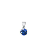 Sterling Silver Rhodium Plated Round Blue Sapphire CZ Solitaire Pendant Face Height-6mm