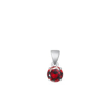 Load image into Gallery viewer, Sterling Silver Rhodium Plated Round Garnet CZ Solitaire Pendant Face Height-6mm