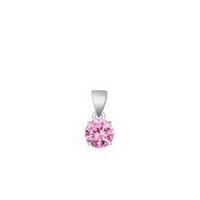 Load image into Gallery viewer, Sterling Silver Rhodium Plated Round Pink CZ Solitaire Pendant Face Height-6mm