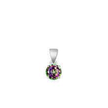 Load image into Gallery viewer, Sterling Silver Rhodium Plated Round Rainbow Topaz CZ Solitaire Pendant Face Height-6mm
