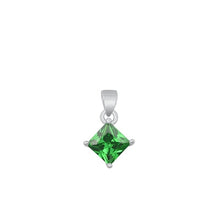 Load image into Gallery viewer, Sterling Silver Rhodium Plated Diamond Emerald CZ Solitaire Pendant Face Height-9mm