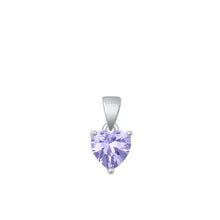 Load image into Gallery viewer, Sterling Silver Rhodium Plated Lavender Heart CZ Solitaire Pendant Face Height-8mm