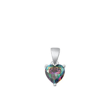 Load image into Gallery viewer, Sterling Silver Rhodium Plated Rainbow Topaz Heart CZ Solitaire Pendant Face Height-8mm