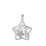Sterling Silver Rhodium Plated Hope And Star Clear CZ Pendant Face Height-22mm