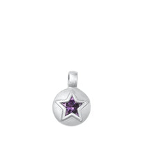 Load image into Gallery viewer, Sterling Silver Rhodium Plated Round Star Clear CZ Pendant Face Height-10.6mm