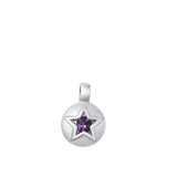 Sterling Silver Rhodium Plated Round Star Clear CZ Pendant Face Height-10.6mm