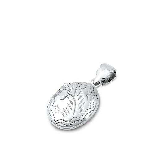 Sterling Silver Oval, Floral Design Locket Pendant-13.4mm