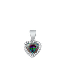Load image into Gallery viewer, Sterling Silver Rhodium Plated Heart Rainbow Topaz And Clear CZ Pendant Pendant Height-11mm