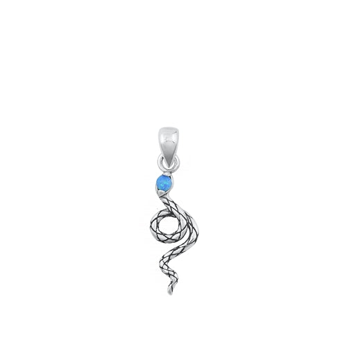 Sterling Silver Oxidized Snake Blue Lab Opal Pendant Face Height-16.1mm
