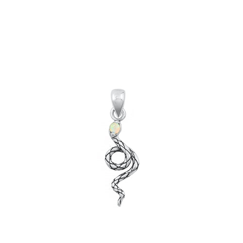 Sterling Silver Oxidized Snake White Lab Opal Pendant Face Height-16.1mm