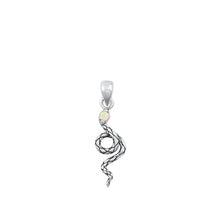 Load image into Gallery viewer, Sterling Silver Oxidized Snake White Lab Opal Pendant Face Height-16.1mm