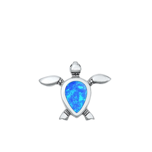 Sterling Silver Oxidized Blue Lab Opal Turtle Pendant Face Height-19.1mm