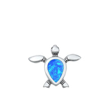 Load image into Gallery viewer, Sterling Silver Oxidized Blue Lab Opal Turtle Pendant Face Height-19.1mm