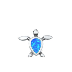 Sterling Silver Oxidized Blue Lab Opal Turtle Pendant Face Height-19.1mm