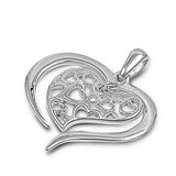 Sterling Silver Fancy Heart Pendant with Decorative Small Heart Insidea and Thin Heart Outline And Height 18 MM