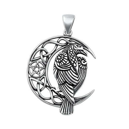 Sterling Silver Oxidized Moon Bird Pendant